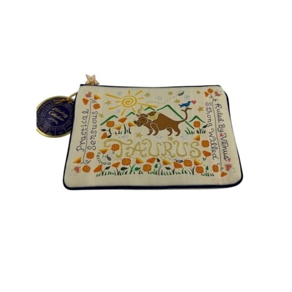 Taurus Zodiac Embroidered Canvas Pouch by Catstudio 8"Wx5.5"H - Picture 1 of 5